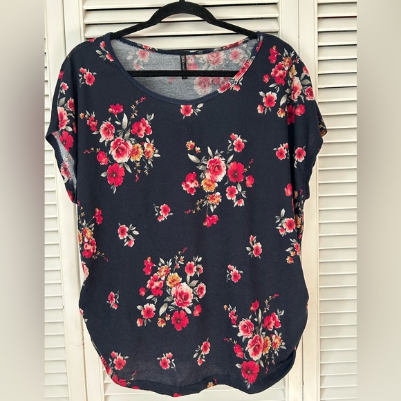Boxy Blue and Pink Floral Blouse - Picture 1 of 2